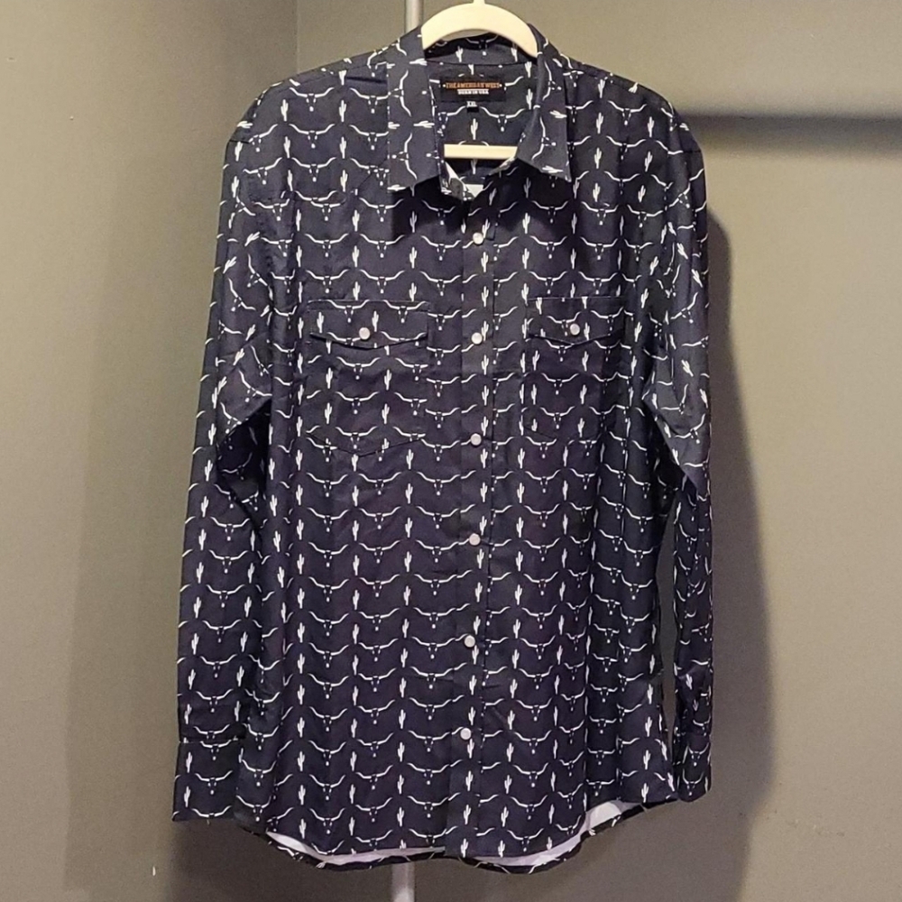 The‎ American West Men's Western Print Button Down Shirt, Size XXL, Black White